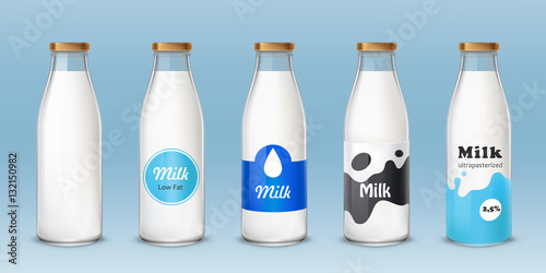 Set of icons glass bottles with a milk