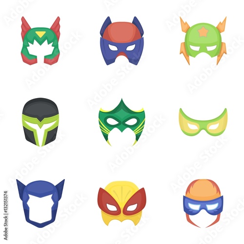 Superhero mask set icons in cartoon style. Big collection of superhero mask vector symbol stock illustration