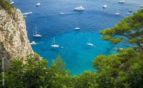 Aerial view of yachts near Capri island in Italy