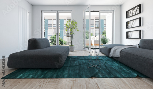 Plakat Apartment living room interior with large sofas