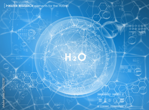 Water research background with HUD elements. Futuristic user interface. Template for app and web.