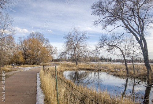 recreational and commuting bike trail along the Poudre River in Fort Collins, Colorado, typical winter scenery with some snow © MarekPhotoDesign.com