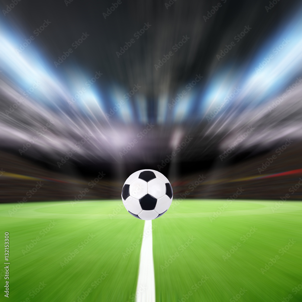 Fototapeta premium Soccer field with green grass and lights