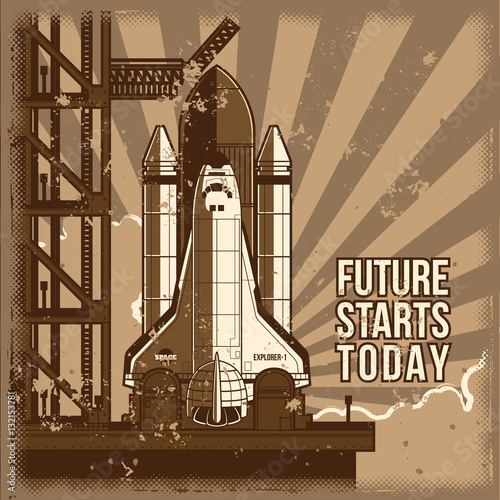 Vector flat illustration rocket is ready for launch.
