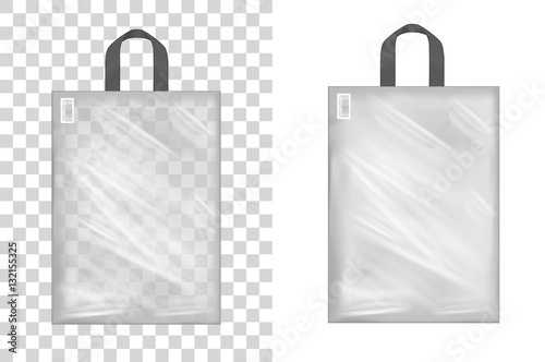 Transparent black plastic shopping bag with with handle