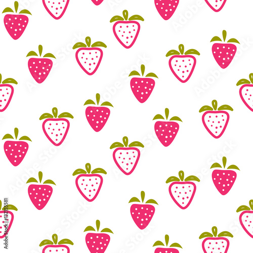 Strawberry pink and white seamless vector pattern. Sweet berry tileable background.