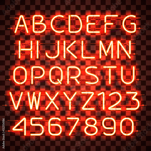 Glowing Orange Neon Alphabet.