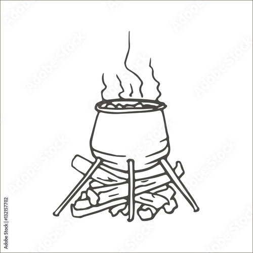 pot on the fire vector scetch