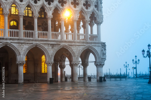 Early Morning in Venice, Detail of the Doge's Palace on the Saint Mark's Square.
