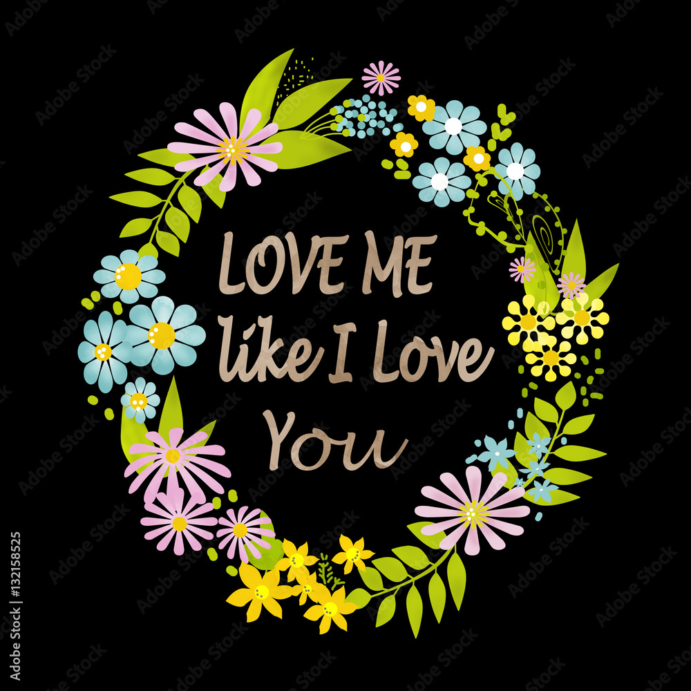 Valentines Day floral wreath with text