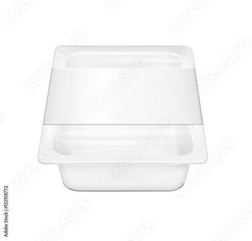 White empty plastic container for cheese. Packaging for meat