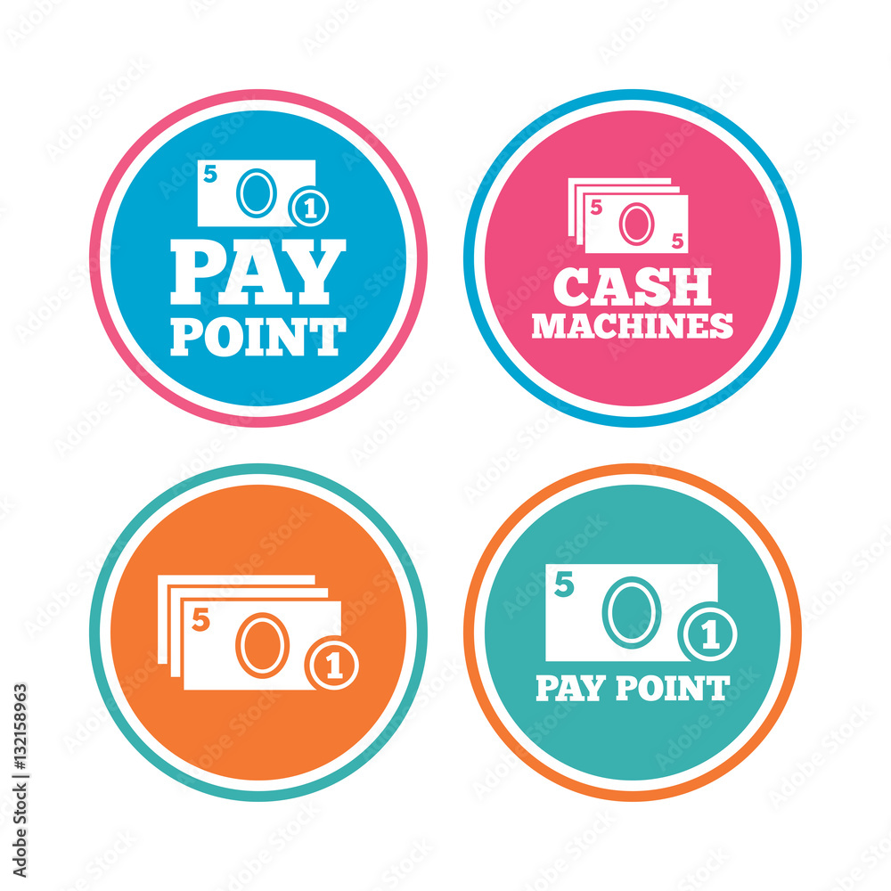 Cash and coin icons. Money machines or ATM.