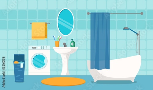 Vector illustration. Flat design. Bathroom with furniture. Bathroom interior.
