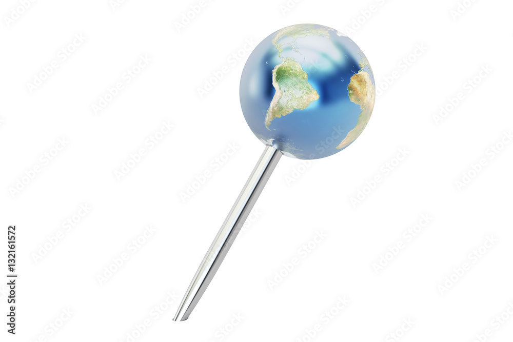 push pin with globe, 3D rendering push pin with globe, 3D rendering
