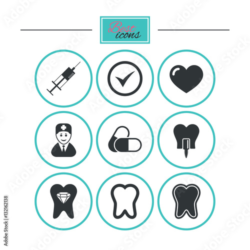 Tooth, dental care icons. Stomatology signs.