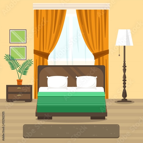 Interior design bedroom. Vector Flat design