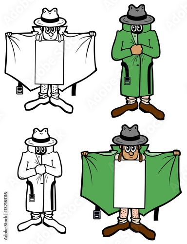 Creepy guy in a raincoat flashes copy space for your advertisement.