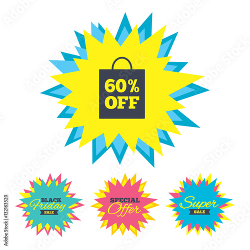 60 percent sale bag tag sign icon.