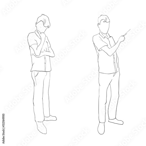 Two human figures, brooding and lead the presentation in the outline style.