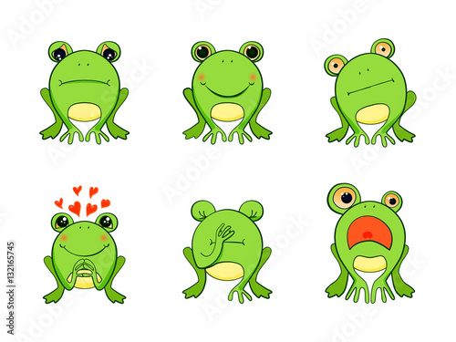 Frog mascot emoticons, smiley face,