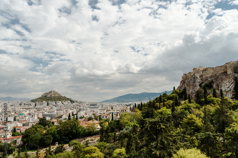 Panoramic view of the Parthenon and Lycabettus hill  in Athens,Greece