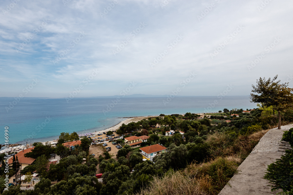 Aerical view on the beach of Afytos, Kasandra, Greece