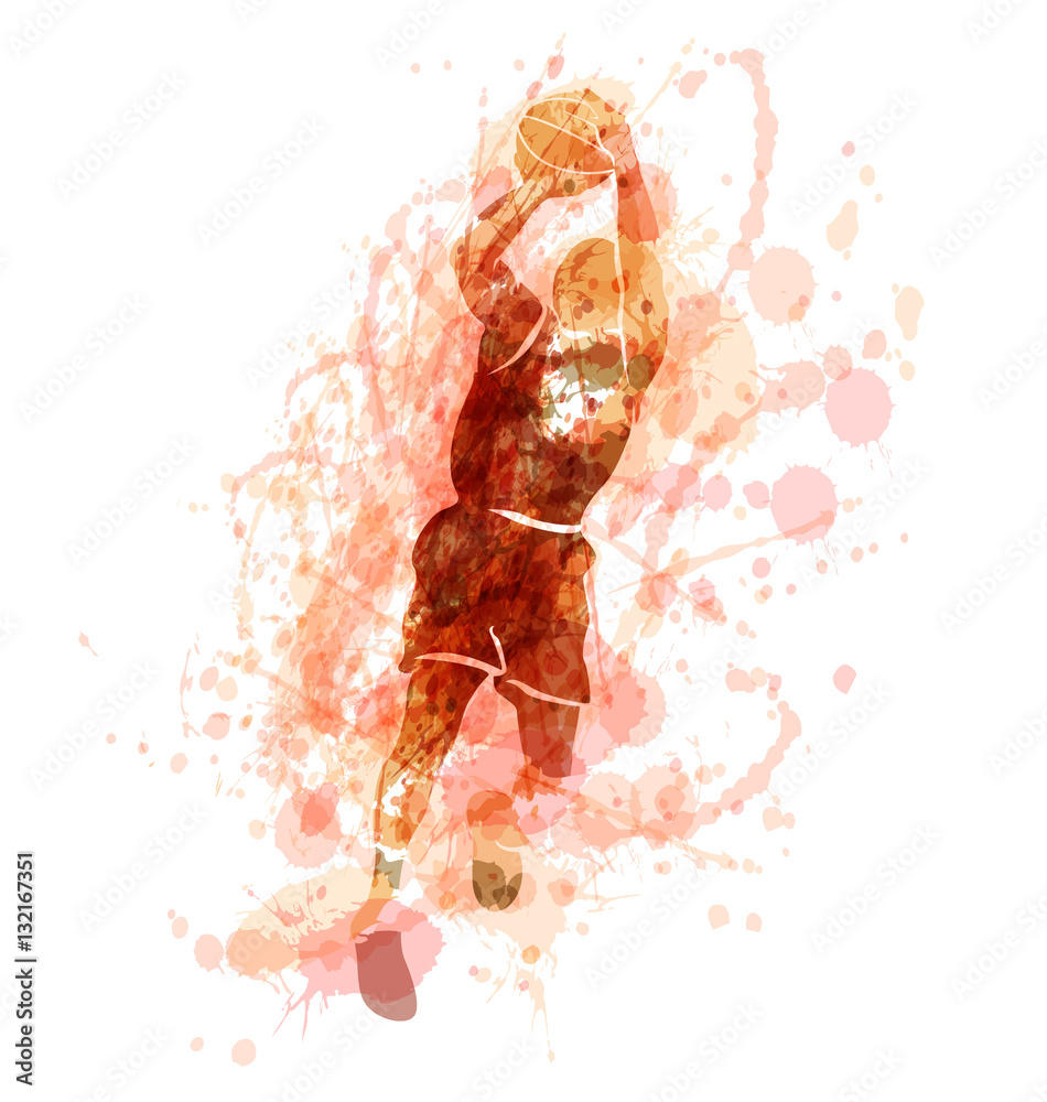 Fototapeta premium Colored vector silhouette of a basketball player. Vector illustration