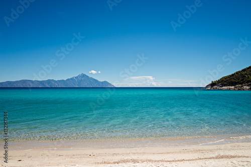 Beautiful  beach on the east coast of Sithonia near mountain Athos,  Chalkidiki peninsula in Greece © sola_sola