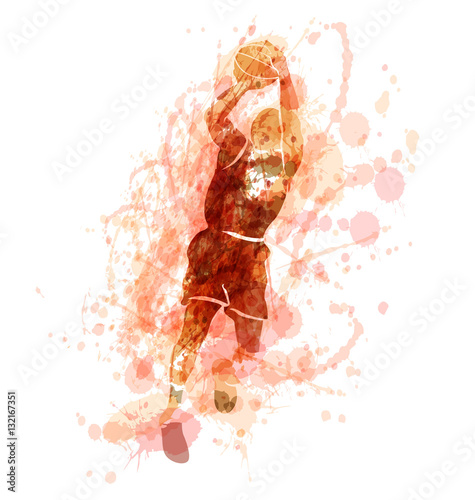 Colored vector silhouette of a basketball player. Vector illustration