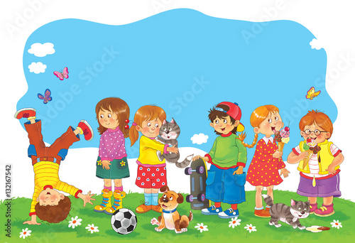 Set of cute kids. Illustration for children. Funny cartoon characters