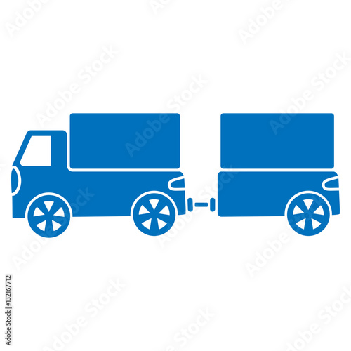 Blue truck with trailer on white background