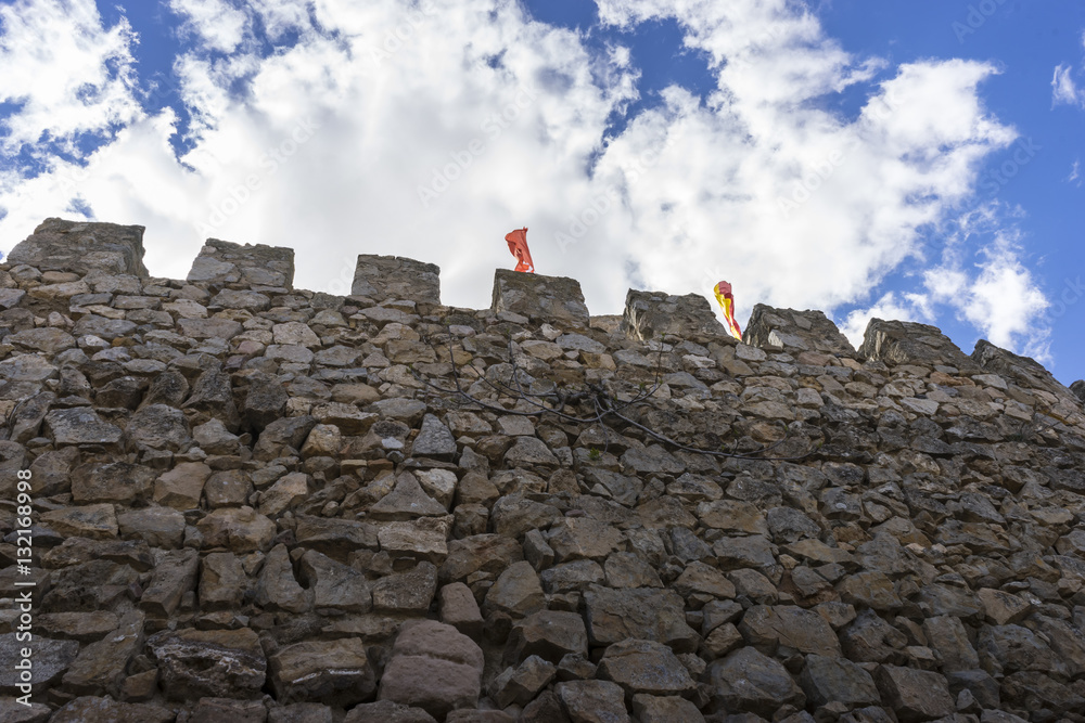Defense, Stone walls of a medieval castle. Town of Consuegra in