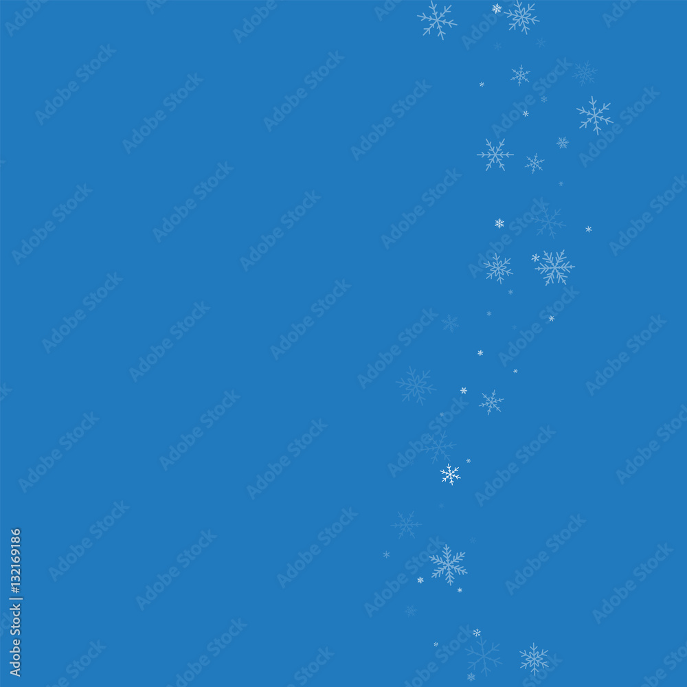 Sparse snowfall. Right wave on blue background. Vector illustration.