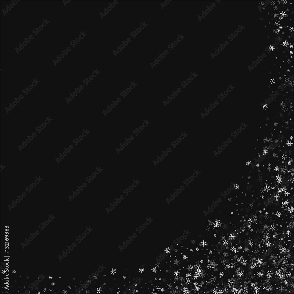 Beautiful snowfall. Abstract right bottom corner on black background. Vector illustration. Beautiful snowfall. Abstract right bottom corner on black background. Vector illustration.