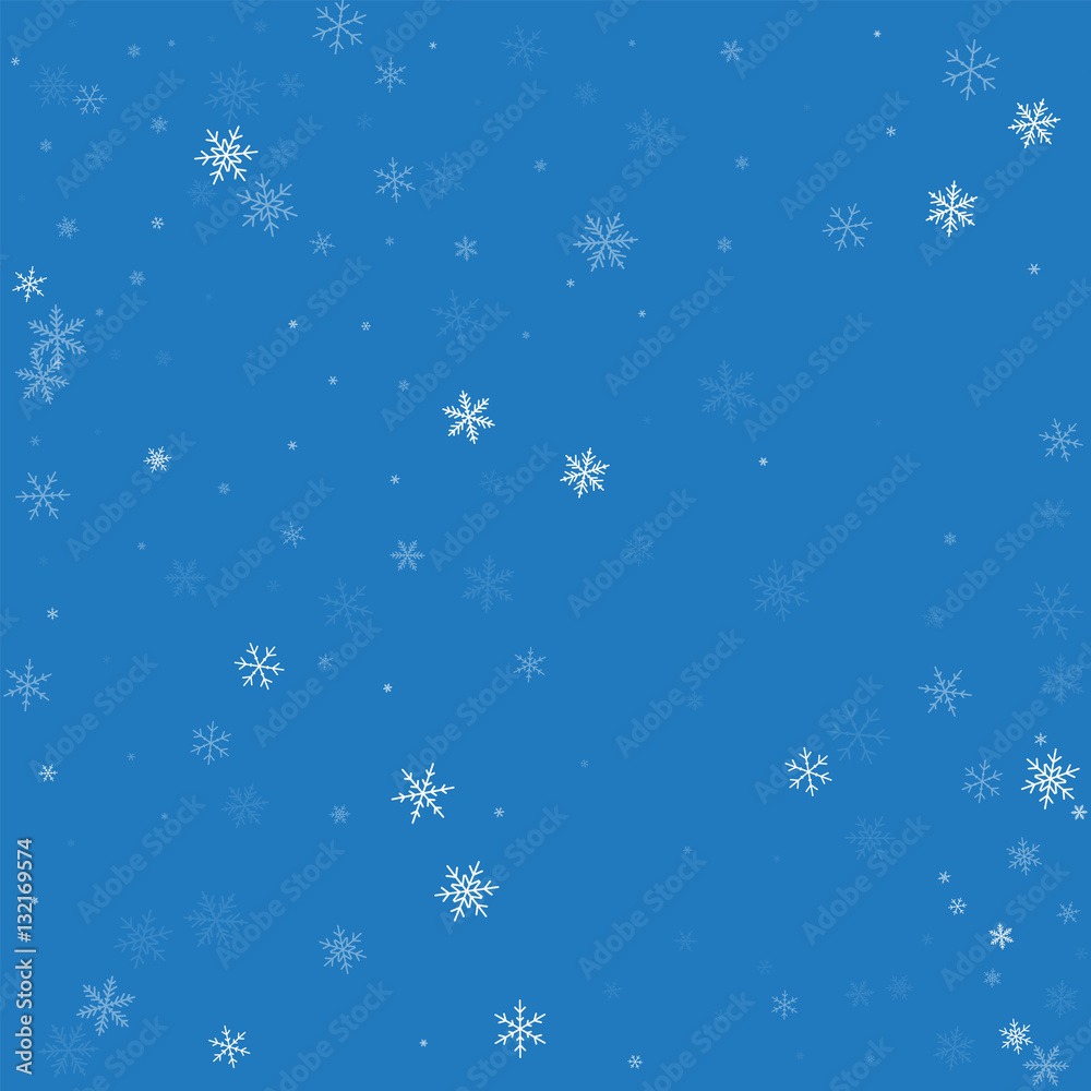 Sparse snowfall. Scatter pattern on blue background. Vector illustration.