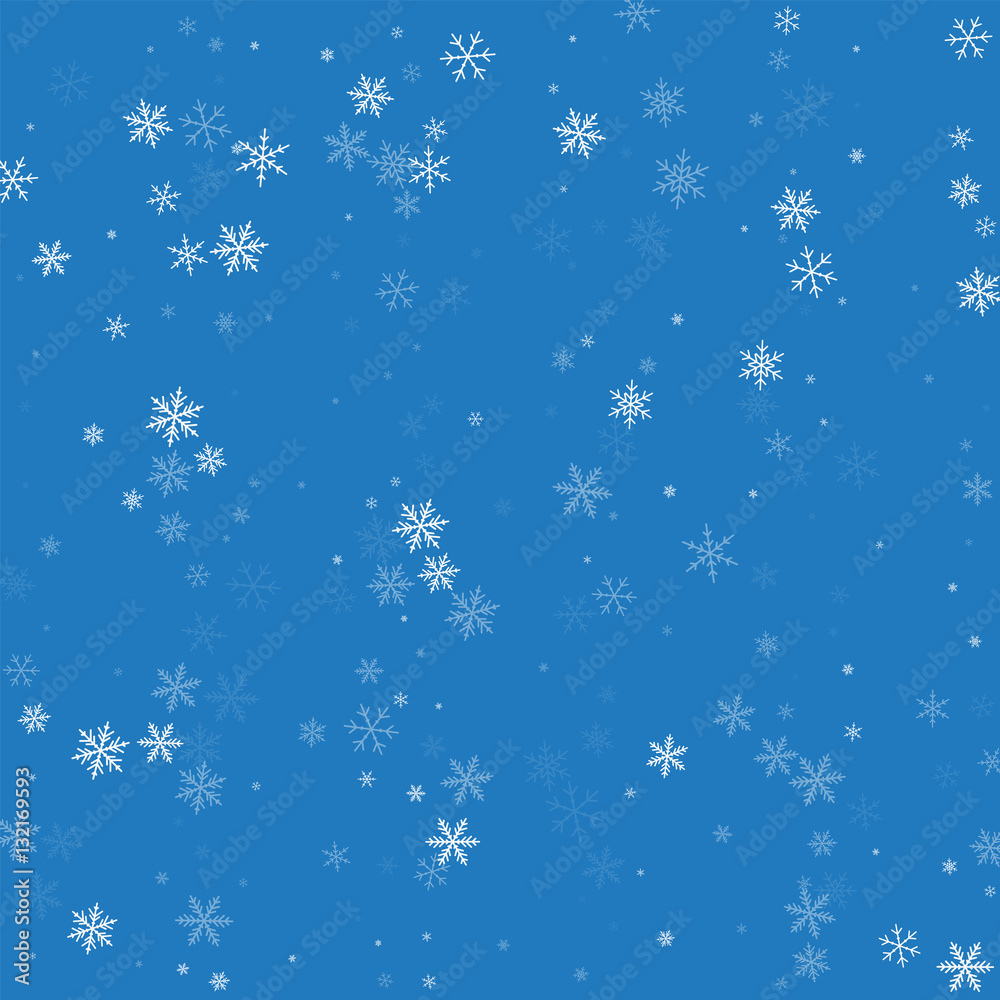 Sparse snowfall. Scatter vertical lines on blue background. Vector illustration.