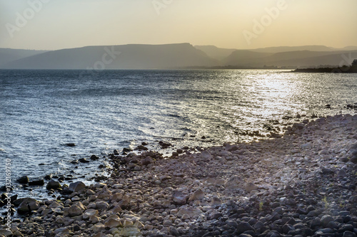 Schilderij op canvas Sea of Galilee Capernum from Saint Peter's House Israel