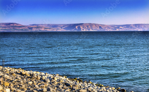 Schilderij op canvas Sea of Galilee Capernum from Saint Peter's House Israel