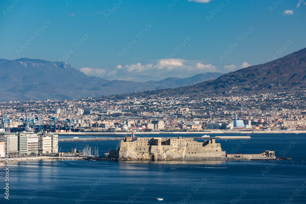 Aerial view of the famous seaside castle in the Naples bay