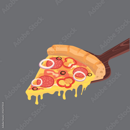 Slice of pepperoni pizza with cheese and salami vector illustration