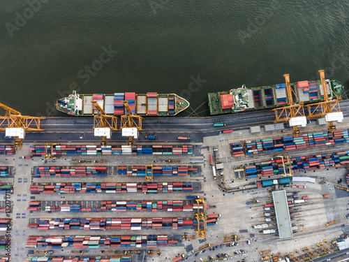 Aerial topdown shot of large bangkok shipping port