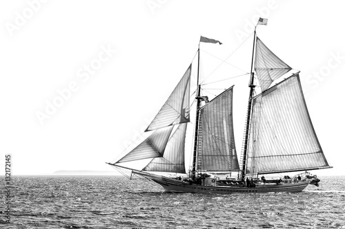 Tall ship at sea black and white isolated with copy space photo