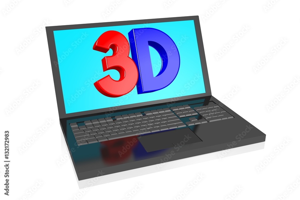 3D movies concept - laptop and three-dimensional letters 3D movies concept - laptop and three-dimensional letters