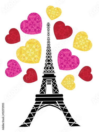 Vector Eifel Tower Paris Bursting With St Valentines Day Pink Red Golden Hear...