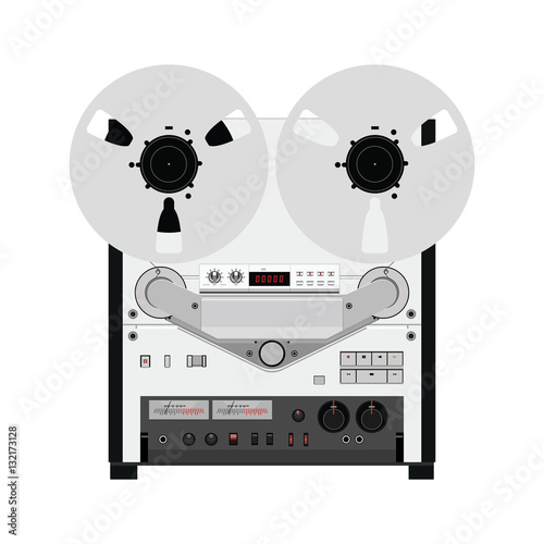 Vintage reel to reel tape recorder deck. Retro technologies. Vec