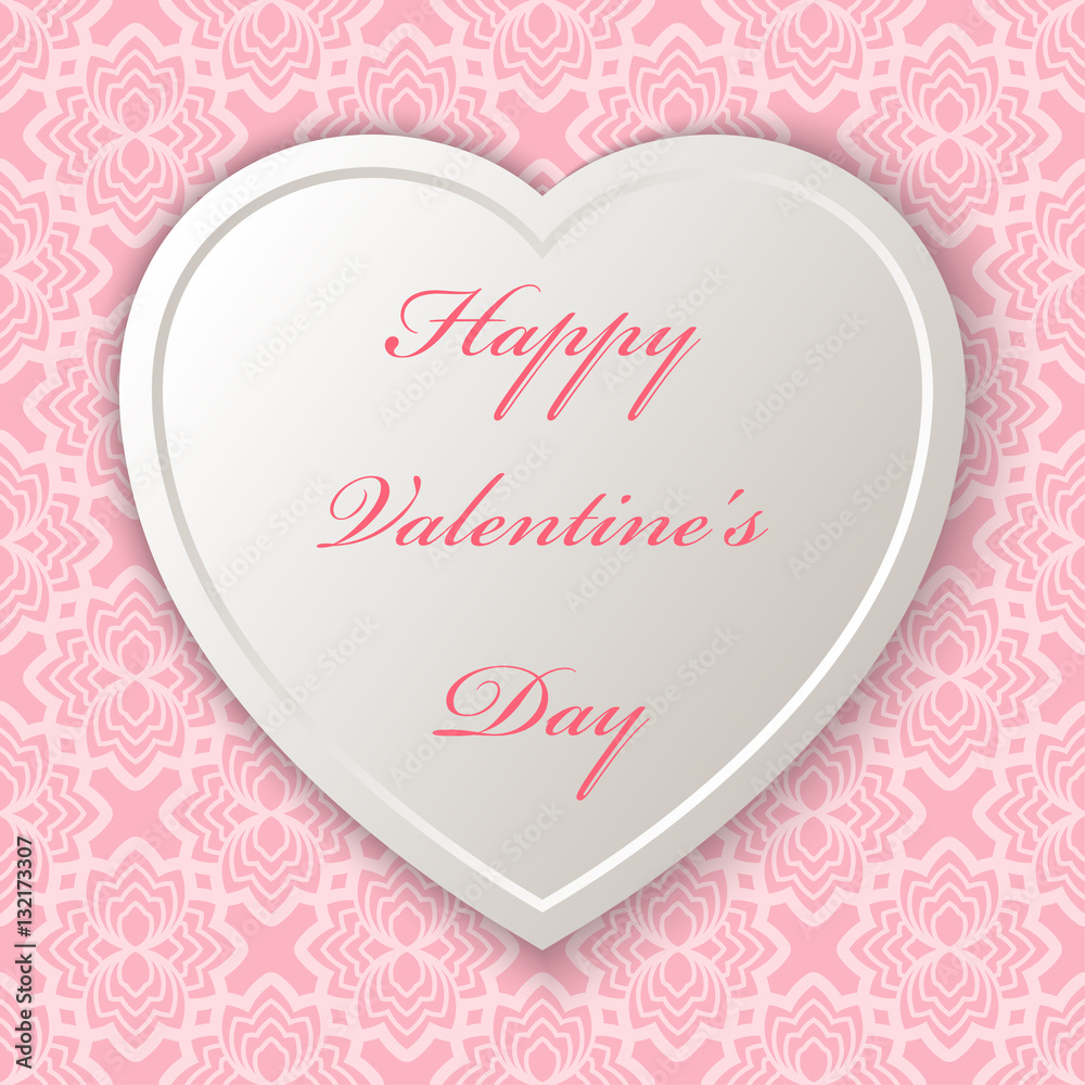 Tender heart with text Happy Valentine's Day. A seamless pattern