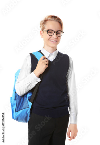 Teenage boy with backpack o...