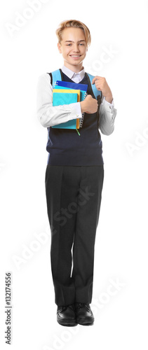 Teenage boy with backpack h...