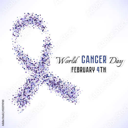 Shape of lavender ribbon from lilac glitter. World Cancer day in February 4 isolated on white background. Vector illustration