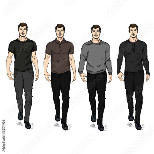 Vector Set of Sketch Fashion Male Models
